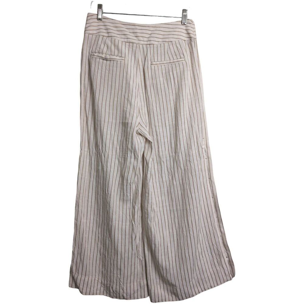 Anthropologie Cream Beige Striped Wide Leg Button Side Pants Size 4 - Picture 3 of 8